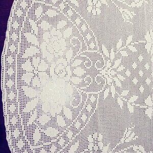 Lace table centre, Very fine cotton filet crochet, Beige color